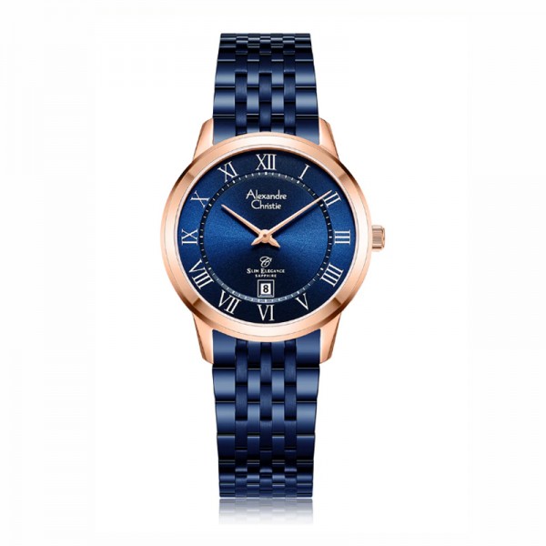 Alexandre Christie AC 8709 Rosegold Blue Roman Lady Slim Elegance Sapphire LDBURBURM
